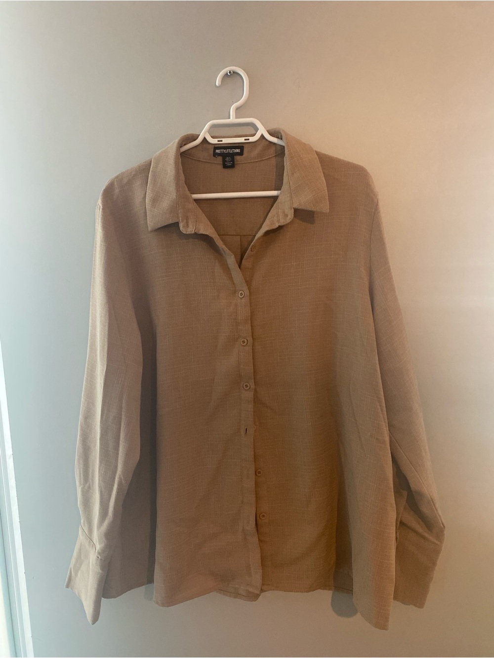 PrettyLittleThing Long-Sleeve Tan Button-Down Shirt